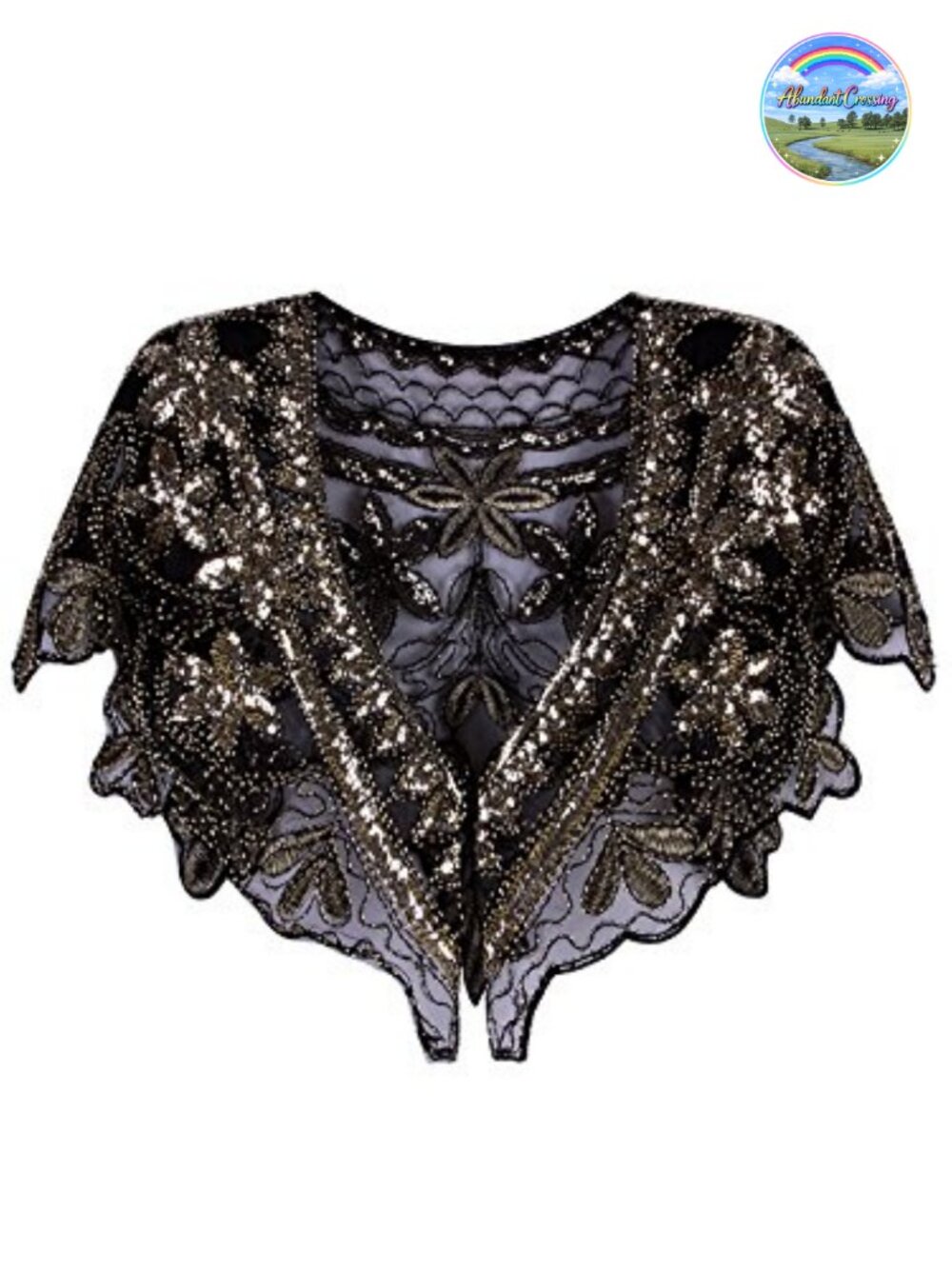 Sequin Beaded Art Deco Shawl Wrap Fringed Cape Bolero for Formal Evening